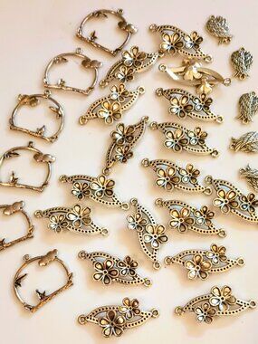28 Pcs Tibetan Silver Charms Connectors for DIY Jewelry Making Supplies Findings